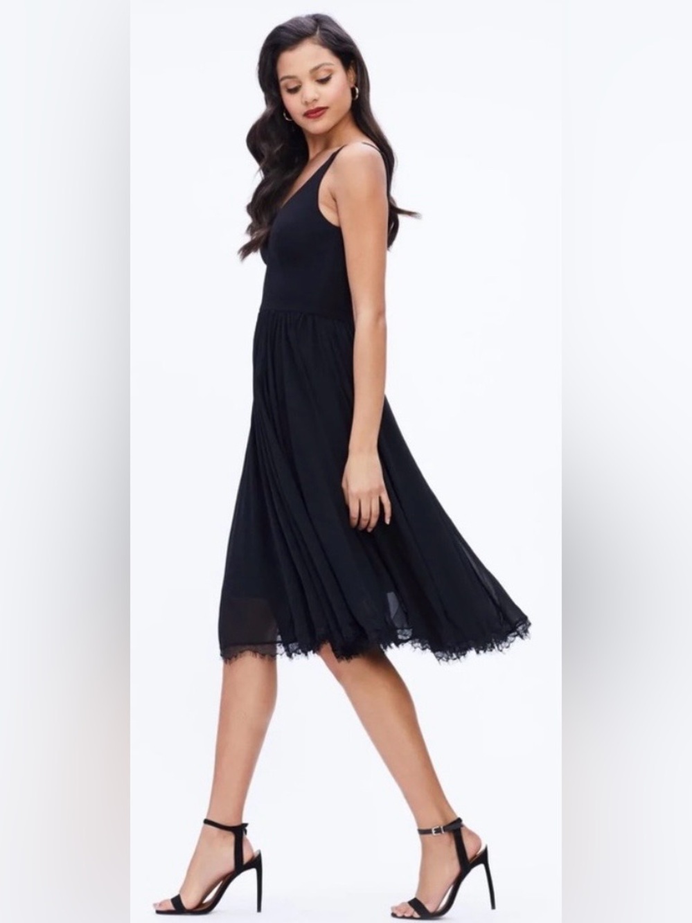 Dress the Population Alicia Dress Lace Black Plunge Cocktail Party Midi Medium - Picture 13 of 15